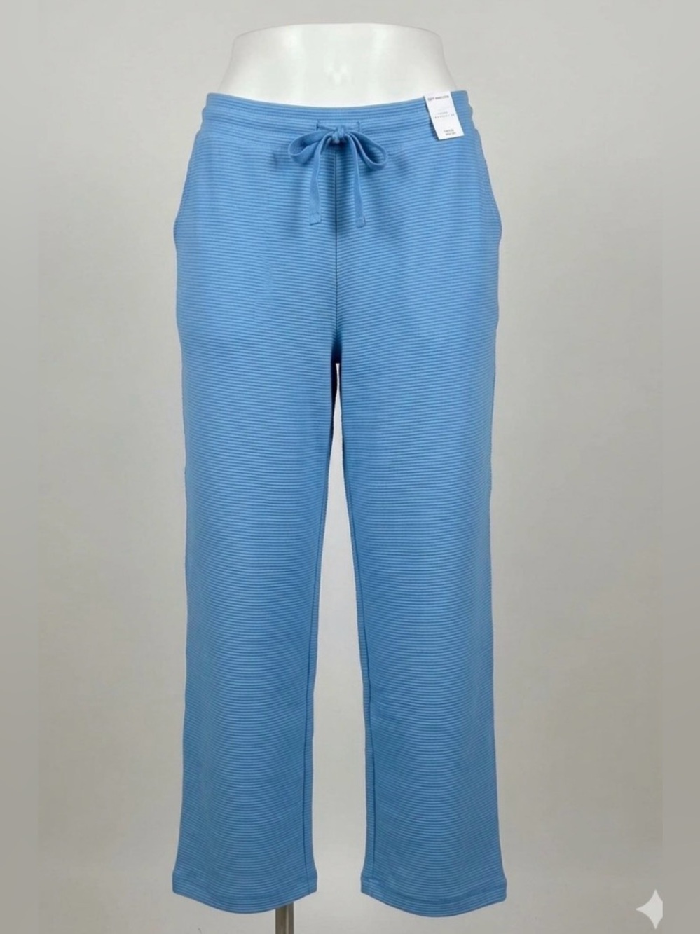 Style & Co Petite XL Textured Knit Drawstring Pants in Light Blue